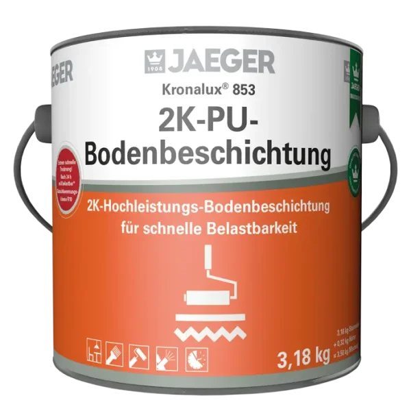 853 Kronalux® 2K-PU-Bodenbeschichtung Stammlack inkl. Härter, Steingrau 7030, 9 kg für ca. 36 qm